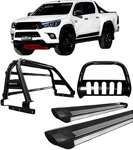 Kit Quebra Mato Estribo Santo Antônio Duplo Hilux 16/20 Preto