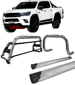 Kit Quebra Mato Estribo Plataforma Santo Antônio H2 Hilux 16/20 Cromado