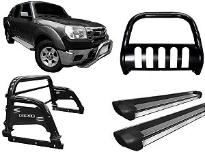Kit Quebra Mato Estribo Personalizado Santo Antônio H3 Ranger 97/12 Preto