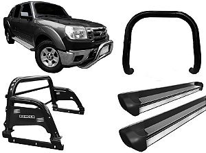 Kit Quebra Mato Estribo Personalizado Santo Antônio H3 Ranger 97/12 Preto