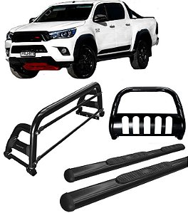 Kit Quebra Mato Estribo Oval Santo Antônio H2 Hilux 16/20 Preto