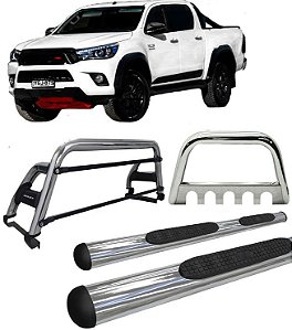 Kit Quebra Mato Estribo Oval Santo Antônio H2 Hilux 16/20 Cromado
