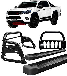 Kit Quebra Mato Estribo Plataforma Santo Antônio H3 Hilux 16/20 Preto