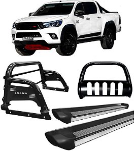 Kit Quebra Mato Estribo Personalizado Santo Antônio H3 Hilux 16/20 Preto