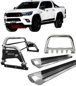 Kit Quebra Mato Estribo Personalizado Santo Antônio H3 Hilux 16/20 Cromado