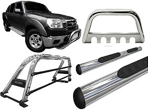 Kit Quebra Mato Estribo Oval Santo Antônio Ranger 97 a 12 Cromado