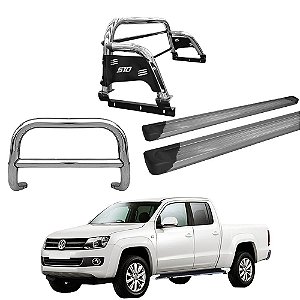 Kit Quebra Mato Estribo Plataforma Santo Antônio H3 Amarok CD Cromado