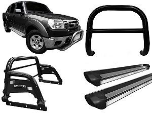 Kit Quebra Mato Estribo Personalizado Santo Antônio H3 Ranger 97/12 Preto