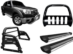 Kit Quebra Mato Estribo Personalizado Santo Antônio H3 Ranger 97/12 Preto