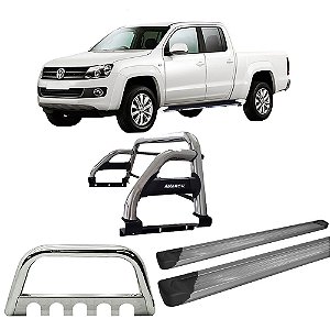 Kit Quebra Mato Estribo Plataforma Santo Antônio H2 Amarok CD Cromado