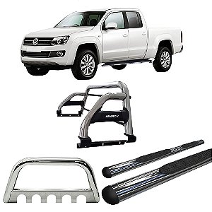 Kit Quebra Mato Estribo Oval Santo Antônio H2 Amarok CD Cromado