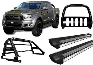 Kit Quebra Mato Estribo Personalizado Santo Antônio H3 Ranger 13/20 Preto