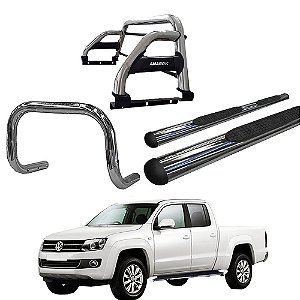 Kit Quebra Mato Estribo Oval Santo Antônio H2 Amarok CD Cromado
