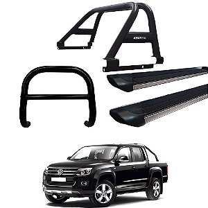 Kit Quebra Mato Estribo Preto Brilhante/Santo Antônio Duplo Amarok CD