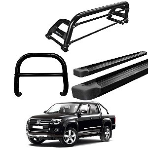 Kit Quebra Mato Estribo Plataforma Santo Antônio H2 Amarok CD Preto