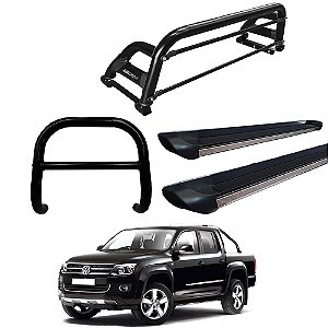 Kit Quebra Mato Estribo Preto Brilhante Santo Antônio H2 Amarok CD