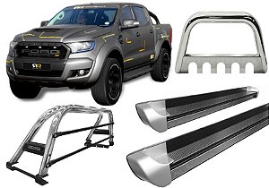 Kit Quebra Mato Estribo Personalizado Santo Antônio H3 Ranger 13/20 Cromado