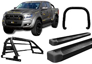Kit Quebra Mato Estribo Plataforma Santo Antônio H3 Ranger 13/20 Preto