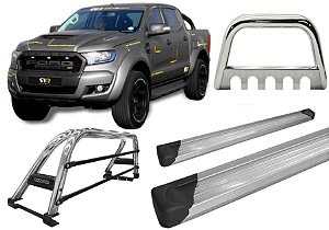 Kit Quebra Mato Estribo Plataforma Santo Antônio H3 Ranger 13/20 Cromado