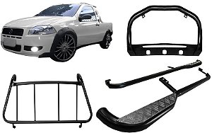 Kit Quebra Mato Estribo Grade Vigia Strada Ate 2013 Preto