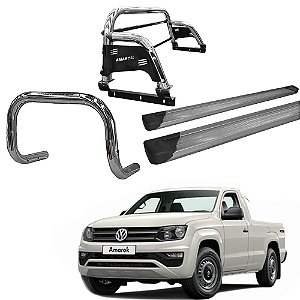 Kit Quebra Mato Estribo Alumínio Santo Antônio H3/Amarok CS Cromado