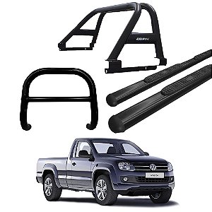 Kit Quebra Mato Estribo Oval Santo Antônio Duplo/Amarok CS Preto