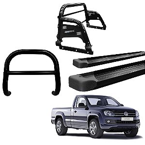 Kit Quebra Mato Estribo Alumínio Santo Antônio H3/Amarok CS Preto