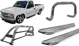 Kit Quebra Mato Estribo Chapa Santo Antônio Silverado Cromado