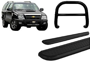 Kit Quebra Mato Barra Estribo Chapa Preto Para Blazer
