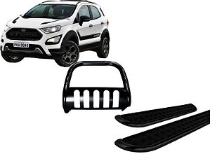 Kit Quebra Mato Estribo Chapa Aço EcoSport 13/2020 Preto
