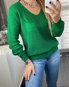 Blusa Tricot Decote V Verde