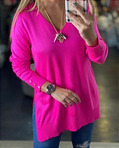 Blusa Tricot Mullet Decote V - Pink