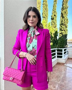 Maxi Blazer Em Linho Alfaiataria Com Manga Bufante Doce Flor