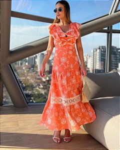 Vestido Midi Em Laise Bordado Laços