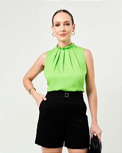 Blusa Em Crepe Regata Pregas Unique Chic