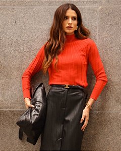 Blusa Tricot Gola Alta Nervura