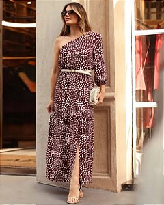 Vestido Longo Um Ombro Poá Donna Ritz