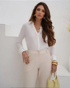 Camisa Com Renda No Ombro E Punho Doce Flor