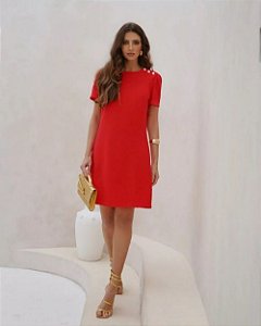 Vestido Manga Curta Com Botões No Ombro Doce Flor