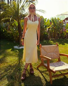 Vestido Midi Linho Com Recortes Donna Ritz