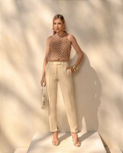 Calça Com Nervuras e Bolso Lateral Doce Flor