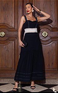 Vestido Midi Viscose Decote Coração Alças Largas