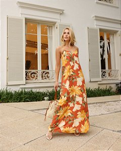 Vestido Longo Maxi Floral Com Amarração Doce Flor