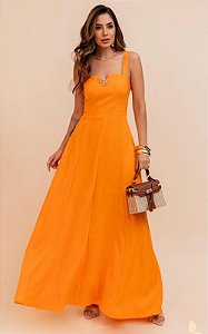 Vestido Midi Decote Quadrado Alças Largas