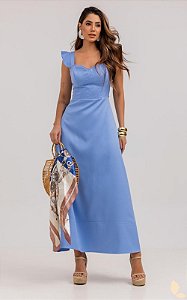Vestido Midi Em Alfaiataria e Babados Alça