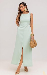Vestido Midi Em Alfaiataria Com Fenda Frontal