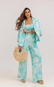 Blazer Viscose Estampado Manga 3/4  Com Lapela