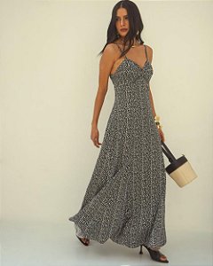 Vestido Longo Poá Com Torção Busto Donna Ritz