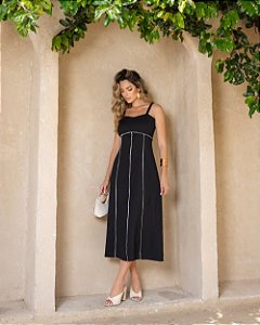 Vestido Midi Decote Coração Alça Fina
