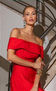 Vestido Longo Alfaiataria Ombro A Ombro
